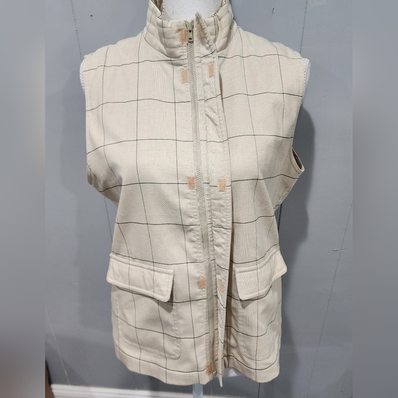 Ashworth Plaid Vest Lined Beige With Two Pockets and Closures, Size Medium - Picture 4 of 10
